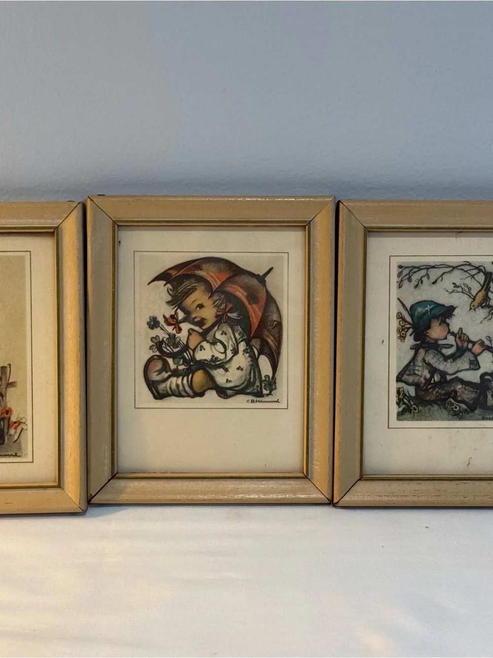 (3) Vintage Original Mini Hummel Prints Wall Decor  Wood Frames West Germany